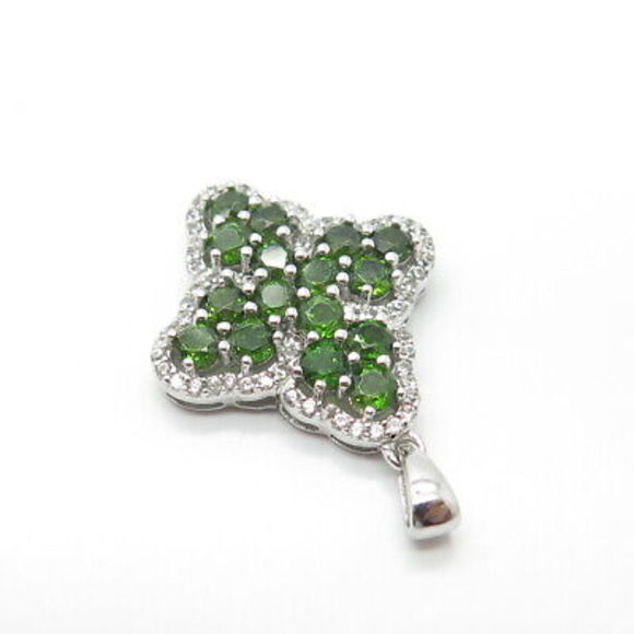 925 Sterling Silver Real White Topaz & Peridot Gemstone Cross Pendant - Picture 6 of 8